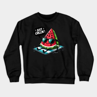 Kawaii Watermelon Beach Chill Sun-Soaked Fun Crewneck Sweatshirt